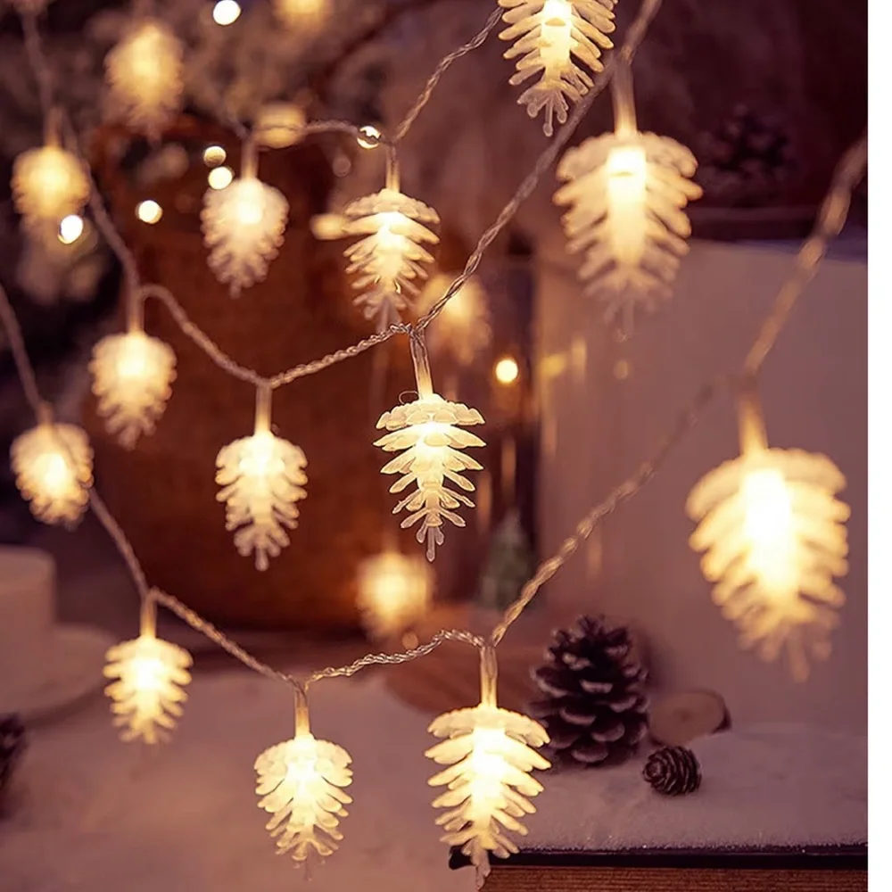 Pinecone String Lights 16FT 40 LED Clear Pine Cone String Lights Battery Powered